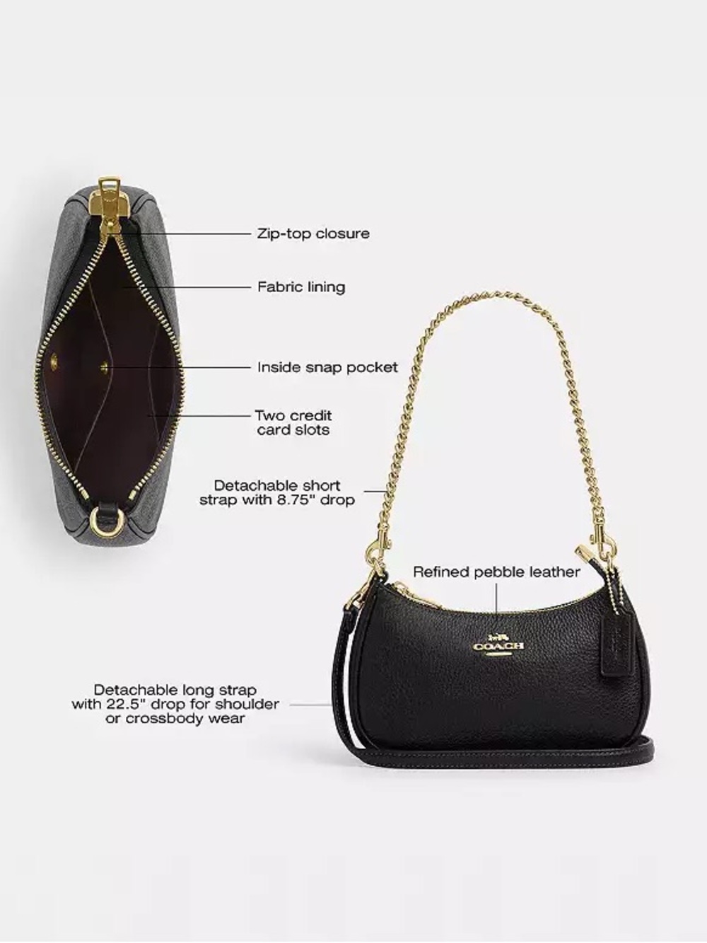 COACH Mini Teri Crossbody Bag - Black/Gold HW - Picture 6 of 7